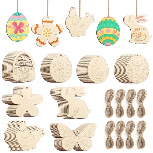 80PCS Wooden Easter Ornaments to Paint (80 Count)