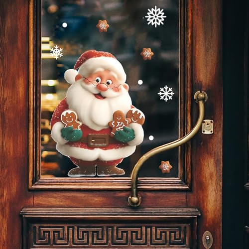 Christmas Window Clings for Glass 1 Sheet Santa Window Decals with Gingerbread Man Designs Window Stickers Cute Windows Cling for Winter Party Supplies Home School Office Glass Decorations