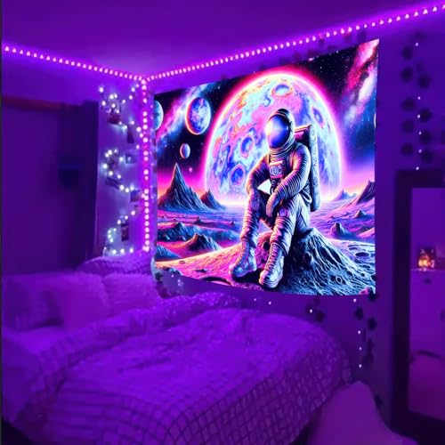 Blacklight Tapestry Astronaut Cosmic UV Backdrop 78 x 59 Inch