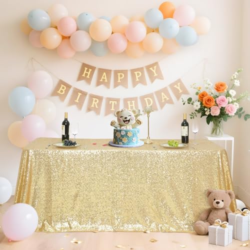 Sequin Tablecloth 90x132 Inch Light Gold for Wedding Party