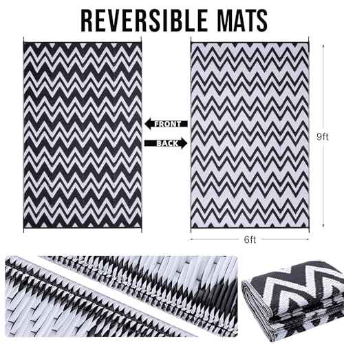Outdoor Rug 6x9 ft Waterproof Reversible Chevron Mat