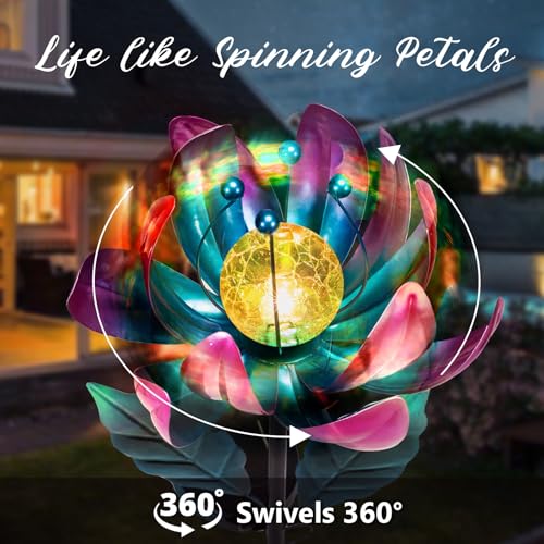 Solar Purple Metal Flower Wind Spinners