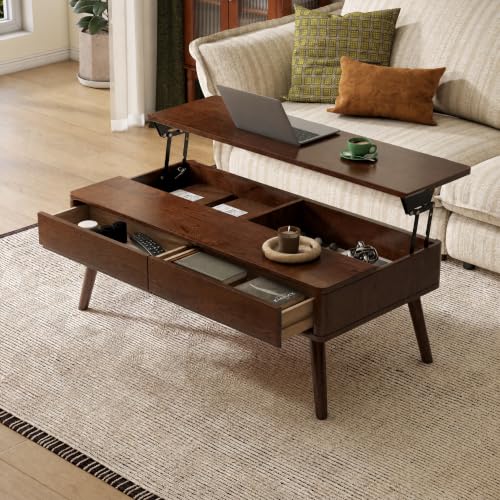 Solid Oak Wood Lift Top Coffee Table for Living Room