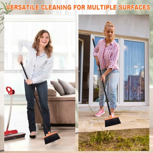 Small Broom Stiff Bristles Brush with Long Handle Indoor or Outdoor Compact Broom for Sweeping Patio Garage Garden