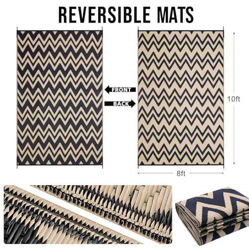 Outdoor Rug 9x12 ft Waterproof Reversible Chevron Mat