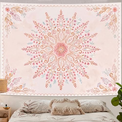 Floral Mandala Tapestry Boho Tapestry for Bedroom Pink Tapestries Wall Hanging Living Room Wall Art and Home Decor 70x90
