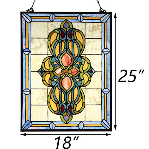W10030 Victorian Tiffany Style Stained Glass Window Panel Hangings with Chain