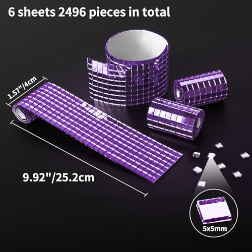 Mirror Mosaic Disco Tiles Self Adhesive Glass (6 Count)