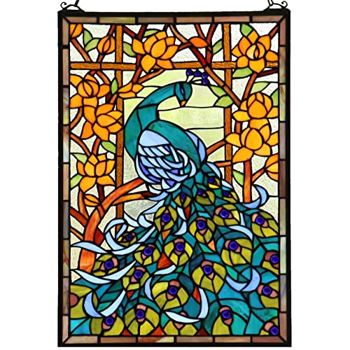 W10011 Peacock Tiffany Style Stained Glass Window Panel