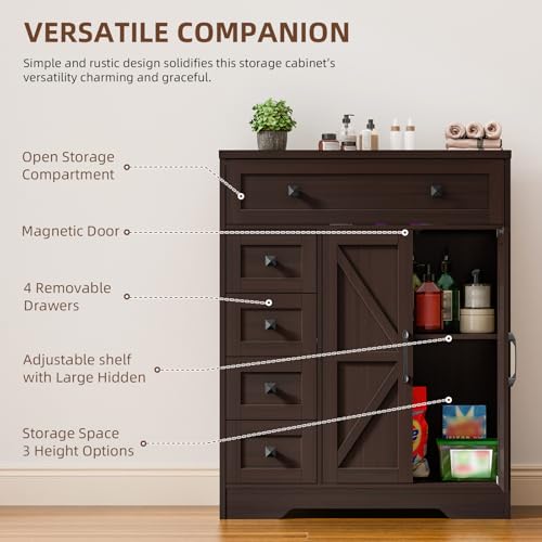 Farmhouse Storage Cabinet with 2 Doors and 5 Drawers