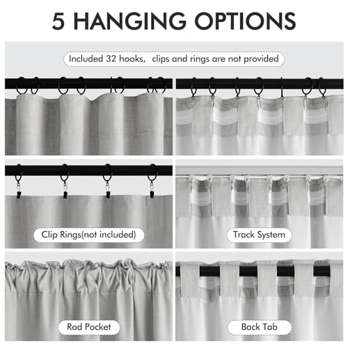 100% Blackout Back Tab Pleat Linen Curtains 50" Wx120 L (2 Count)