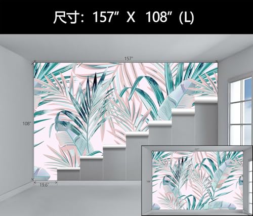 Pink and Green Palm Leaf Peel and Stick Wallpaper for Girl's Bedroom