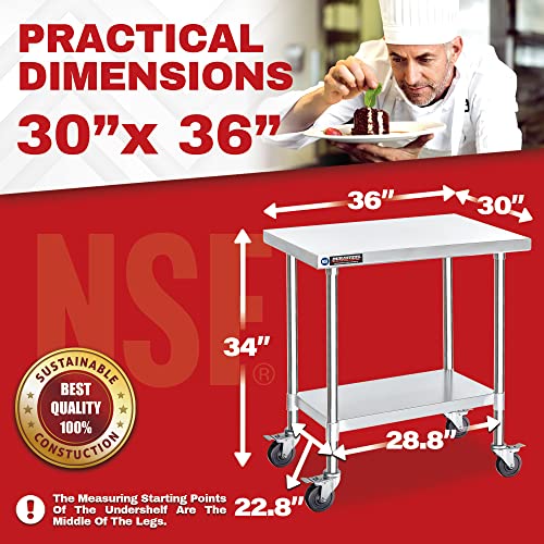 30x36 NSF Stainless Steel Cart Work Table