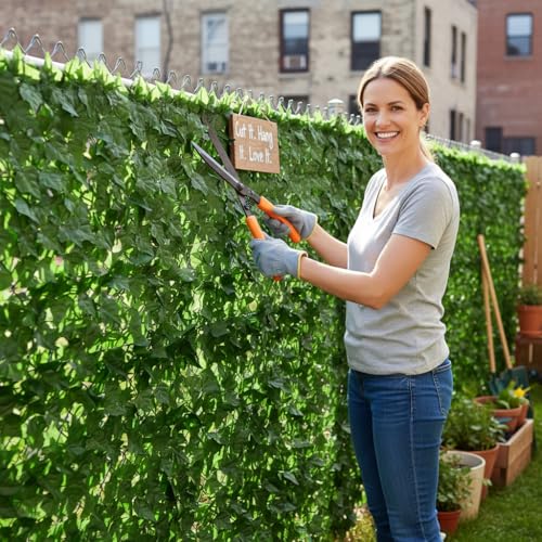 Faux Ivy Privacy Fence Screen Outdoor Expandable Artificial Greenery Roll Fake Hedge Wall Patio Green Plastic Leaf Plant Vine Grass Panels Gate Covering for Garden Yard Balcony (65 Sq Ft)