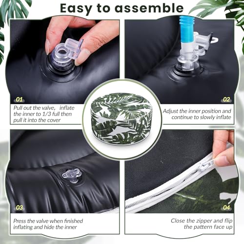 2 Pcs Inflatable Outdoor Ottoman Pouf Waterproof Round Footrest with Handle D21 x H9 Inch Indoor Outdoor Portable Footstool for Patio Garden Camping or Home Pool (2 Count)