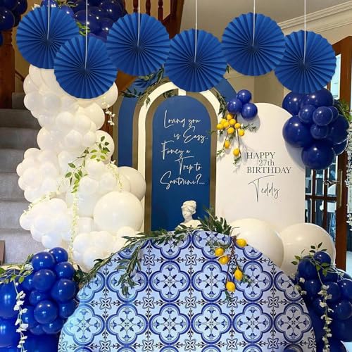 Blue Birthday Decorations Blue Paper Fans Hanging Decoration 16in (30 Count)