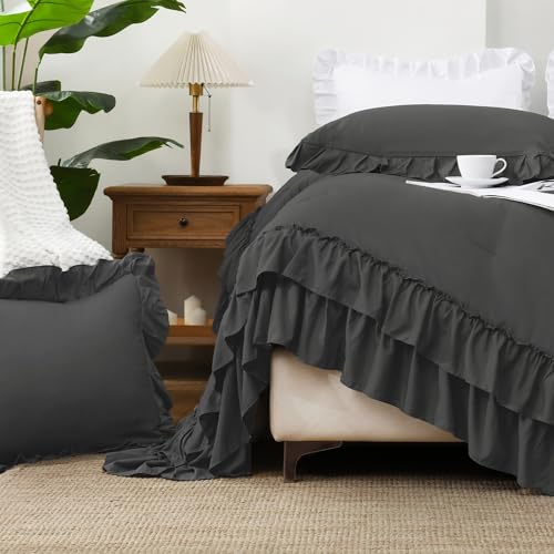 Dark Grey Ruffle Comforter Set King