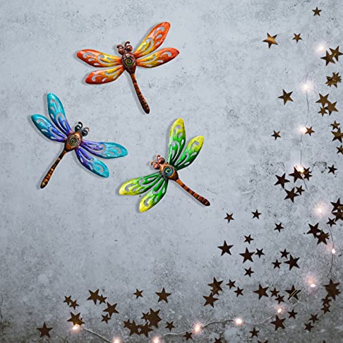 Metal Dragonfly Wall Decoration Garden Fence Outdoor Wall Art (3 Count)