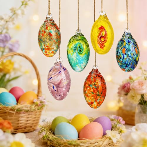 6PCS Blown Glass Egg Ball Ornaments Hanging Crystal Eggs Decorative Gifts (6 Count)