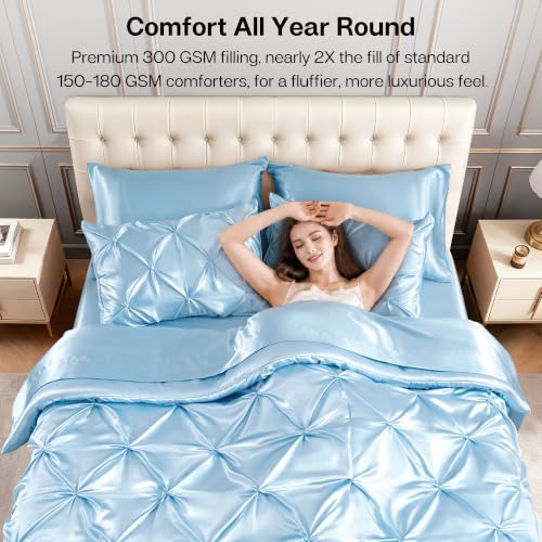Satin Twin Comforter Set Light Blue