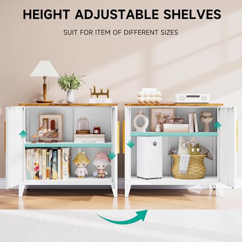 White Storage Cabinet with Doors and Shelves