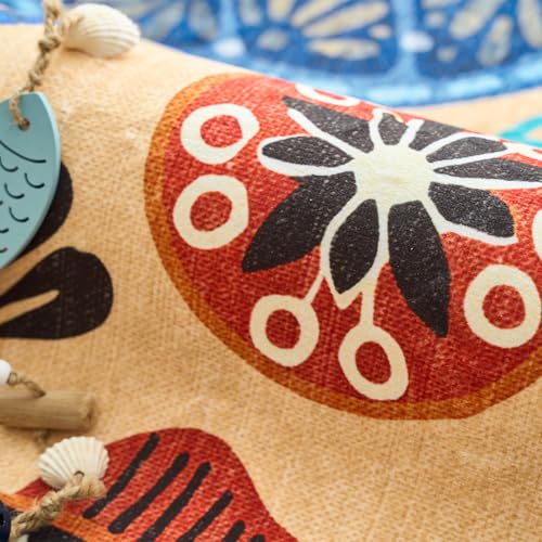 4ft Coastal Round Rug Washable Kids Rug Colorful Ocean Fish Mat Tan (12.57 Sq Ft)