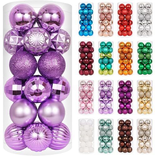 24ct Purple Christmas Ball Ornaments for Tree Decorations (24 Count)