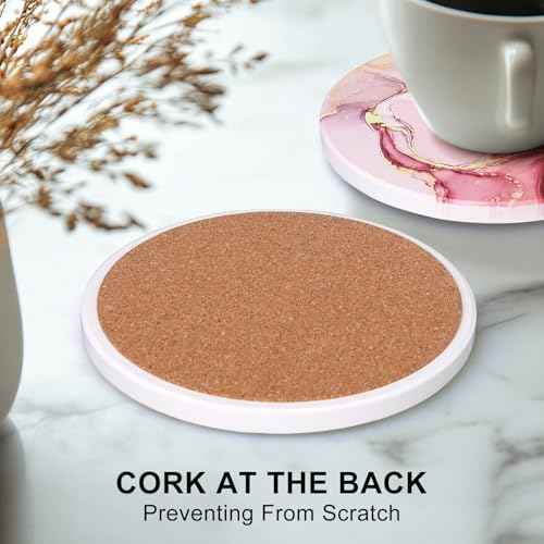 6 Pcs Pink Marble Abstract Ceramic Coasters with Holder for Coffee Table (6 Count)