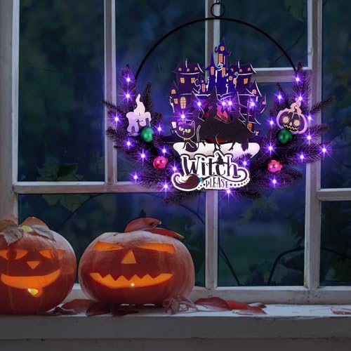 Lighted Halloween Wreaths for Front Door