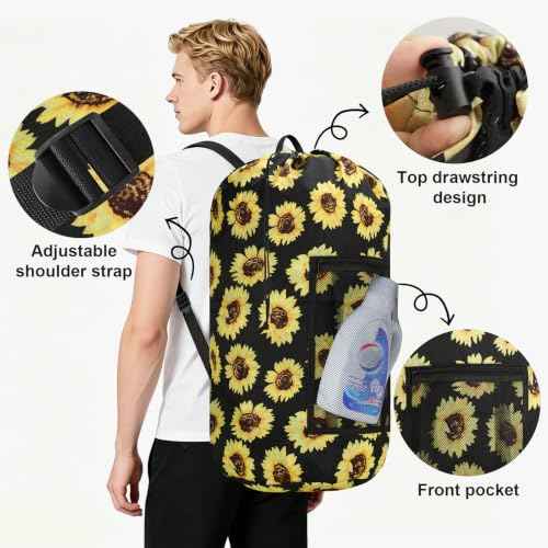 Laundry Bag Backpack Durable Laundry Bag with Shoulder Straps and Mesh Pockets Portable Laundry Hamper Dirty Clothes Bag for College