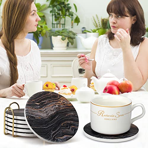6 Pcs Black Ceramic Modern Coasters with Holder Absorbent Drink Coaster (6 Count)