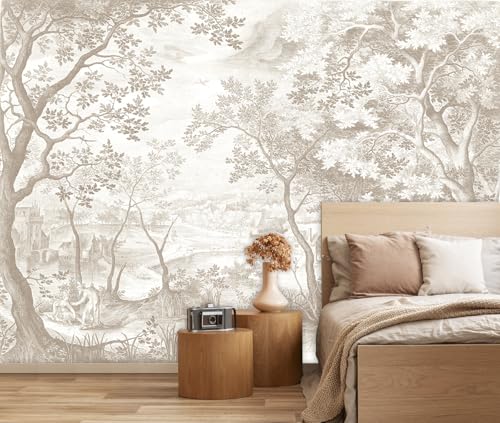 Vintage Beige Forest Woodland Mural Wallpaper