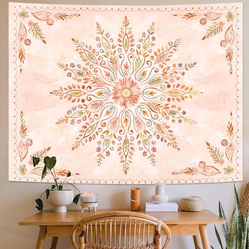 Floral Mandala Tapestry Boho Tapestry for Bedroom Orange Tapestries Wall Hanging Living Room Wall Art and Home Decor 44x60