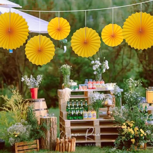 Morange Party Decorations 16in Morange Hanging Paper Fans Set 6pcs (30 Count)