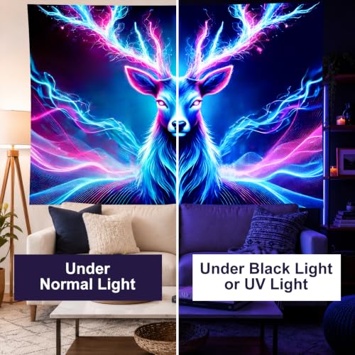 Blacklight Tapestry Deer Antlers Neon Wall Art 78 x 59 Inch