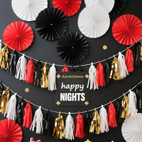 Red Black White Gold Paper Tassel (20 Count)
