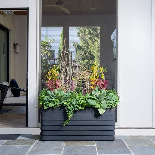 TruDrop Self Watering Slat Medium Rectangular Planter Box for All