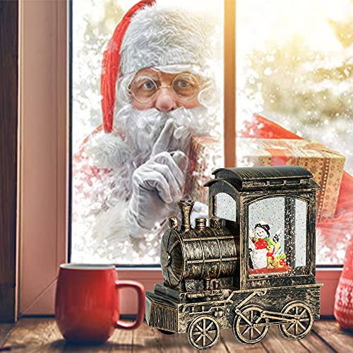 Christmas Snow Globe Lantern Train Water Swirling Glitter with 6H Timer