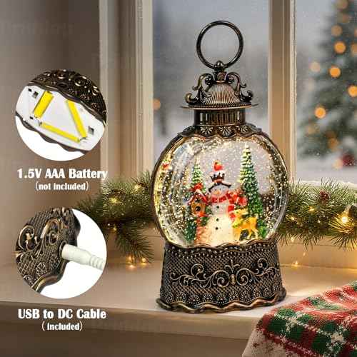 Snowman Snow Globe Christmas Decorations Indoor Deer Cardinal Snowman Gifts Classic Relief Texture Musical Glitter Snowfall USB