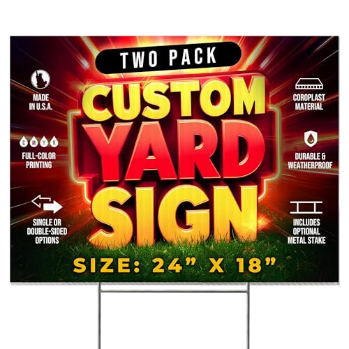 2 Pack 24"x18" Custom Yard Signs with Stakes (2 Count)