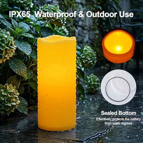 12"x5" Large Waterproof Outdoor Flameless Candles with Remote Timer