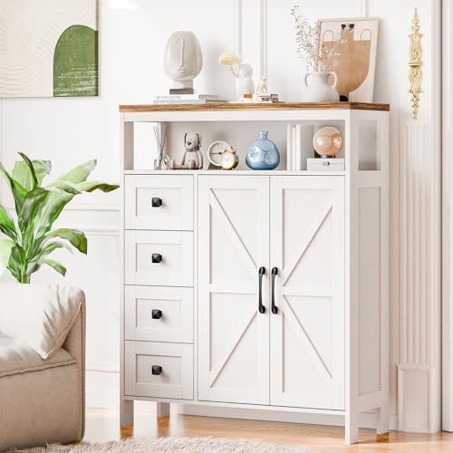 Farmhouse Storage Cabinet with 2 Doors and 4 Drawers