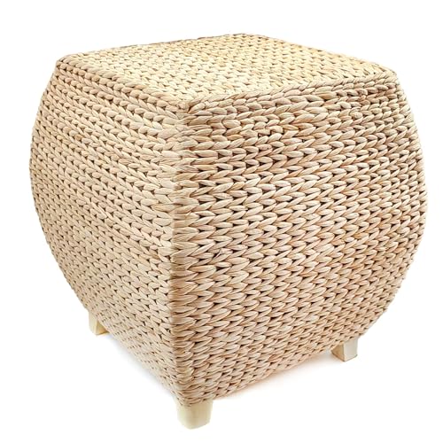 Square Handwoven Cattail Pouf Ottoman