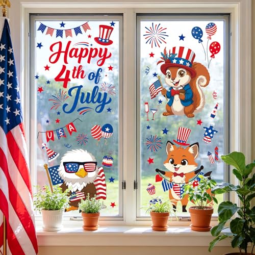 Happy 4th of July Window Clings 6 Sheets (6 Count)