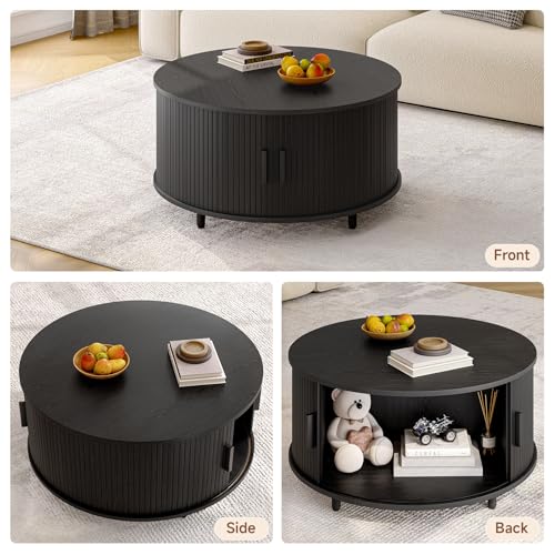 31.5" Round Coffee Table with Storage Adjustable Footpads