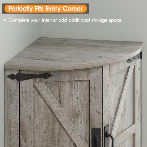 64.8" Tall Farmhouse Corner Cabinet with 4 Doors and 5 Storage Shelves