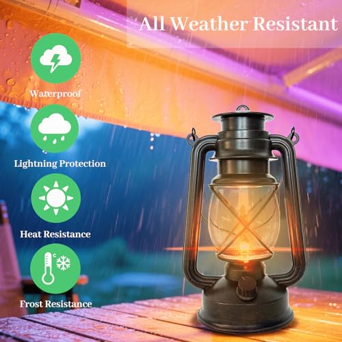 2 Pack LED Vintage Lantern Battery Powered Lanterns with Flame Wick Waterproof Camping Lamp Vintage LED Flame Lamp Hanging Lantern Lights Landscape Patio Garden Pathway Decor for Indoor (2 Count)