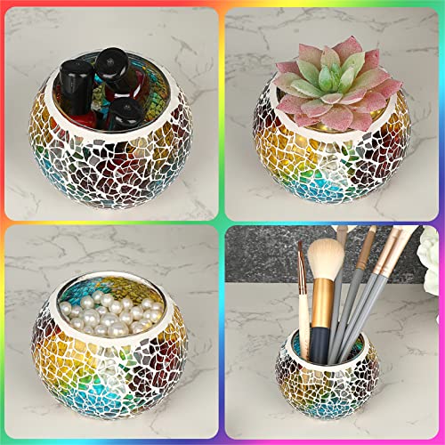 3PCS Mosaic Glass Tea Light Holders Round Bowl Votive Candle Holders