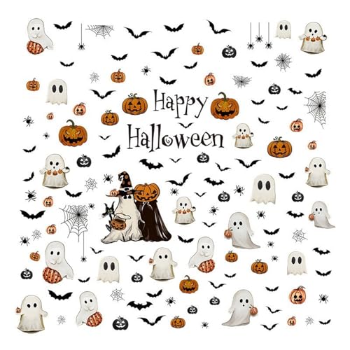 Halloween Ghost Window Clings for Glass 6 Sheets Cute Window Decals Spooky Window Stickers Pumpkin Spider Windows Cling for Halloween Fall Party Home School Office Glass Supplies Decorations (6 Count)