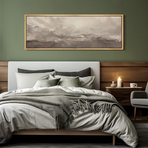 Large Framed Canvas Print Wall Art Misty Landscape Neutral Tranquil Abstract Nature Painting in Earth Tones Illustrations Decorative Colorful Multicolor for Bedroom